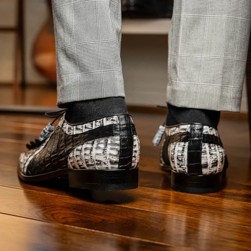 Marco Di Milano Caribe Black / Newspaper Caiman Crocodile Tail Dress Shoes