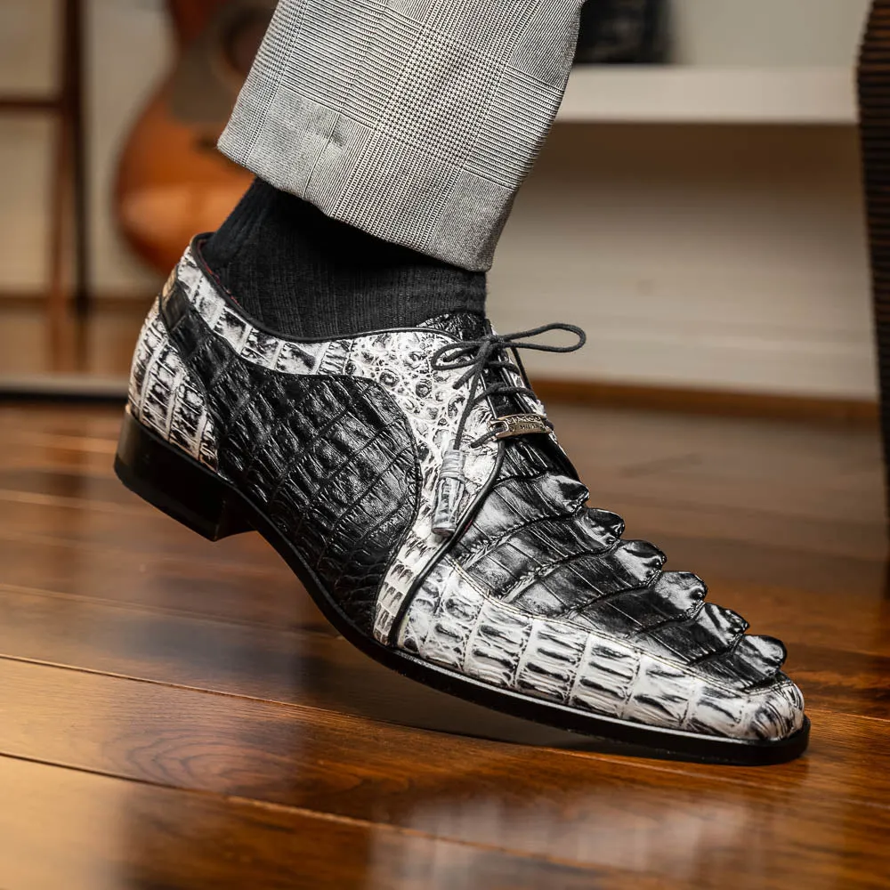 Marco Di Milano Caribe Black / Newspaper Caiman Crocodile Tail Dress Shoes