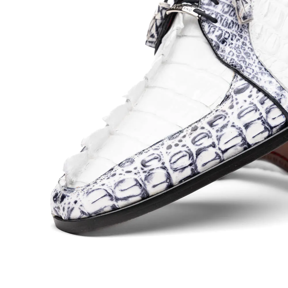Marco Di Milano Caribe in White / Newspaper Caiman Crocodile Derby Shoes