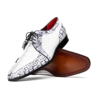 Marco Di Milano Caribe in White / Newspaper Caiman Crocodile Derby Shoes