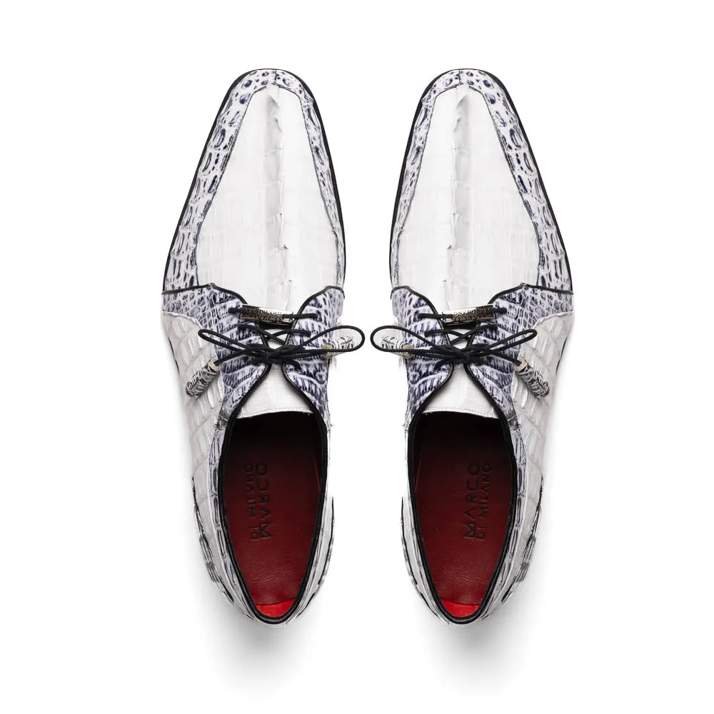 Marco Di Milano Caribe in White / Newspaper Caiman Crocodile Derby Shoes