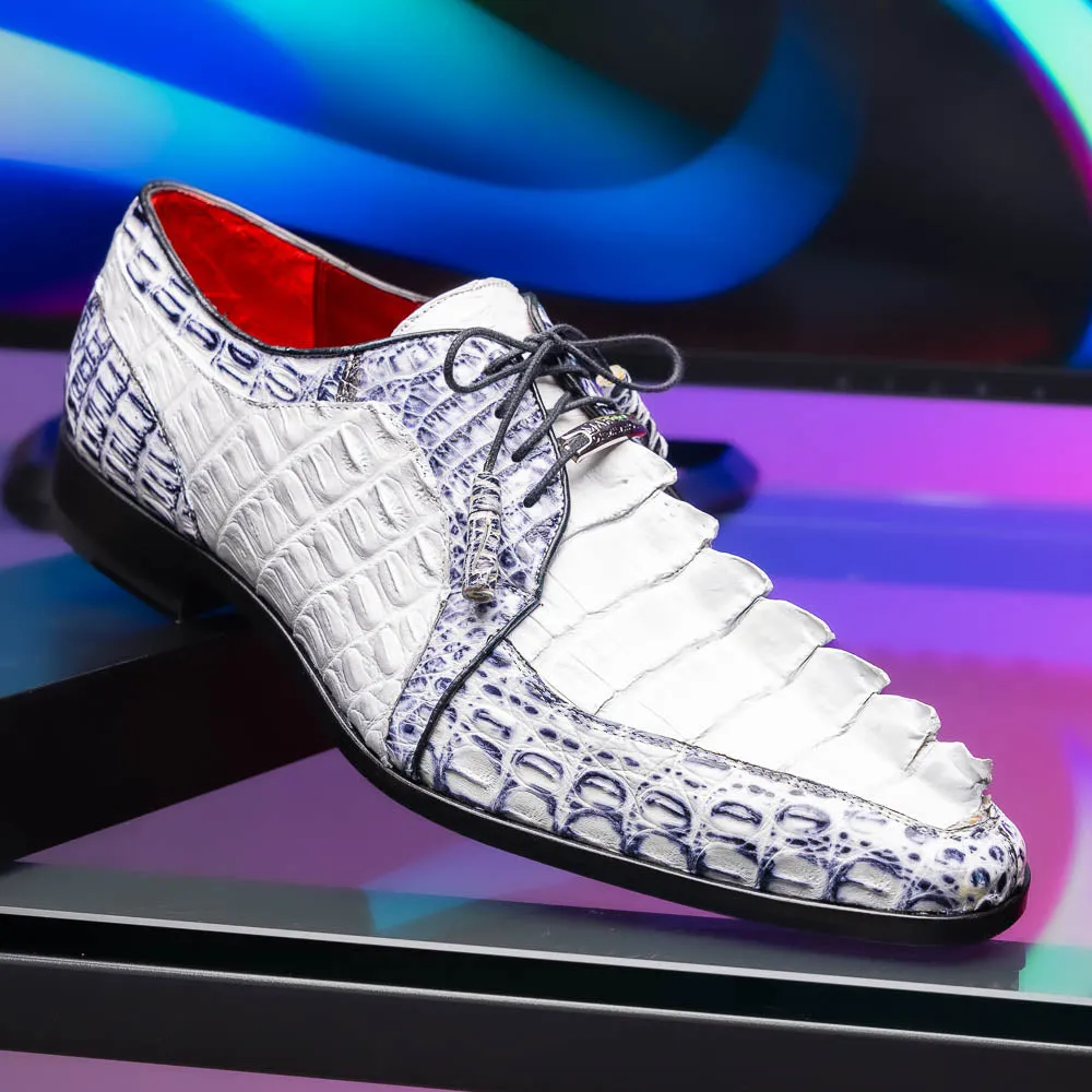 Marco Di Milano Caribe in White / Newspaper Caiman Crocodile Derby Shoes