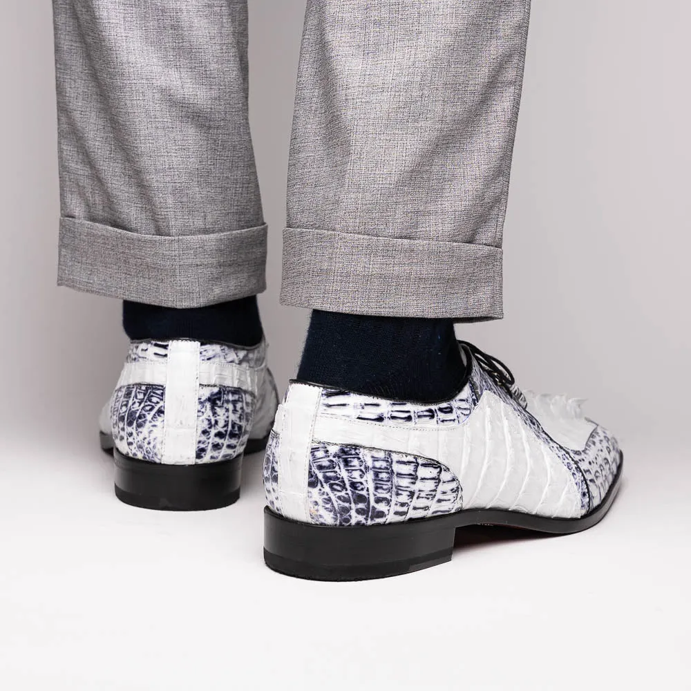 Marco Di Milano Caribe in White / Newspaper Caiman Crocodile Derby Shoes