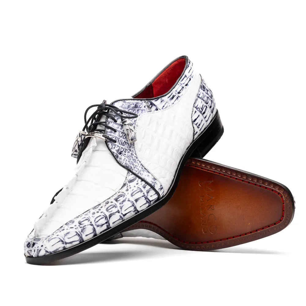 Marco Di Milano Caribe in White / Newspaper Caiman Crocodile Derby Shoes