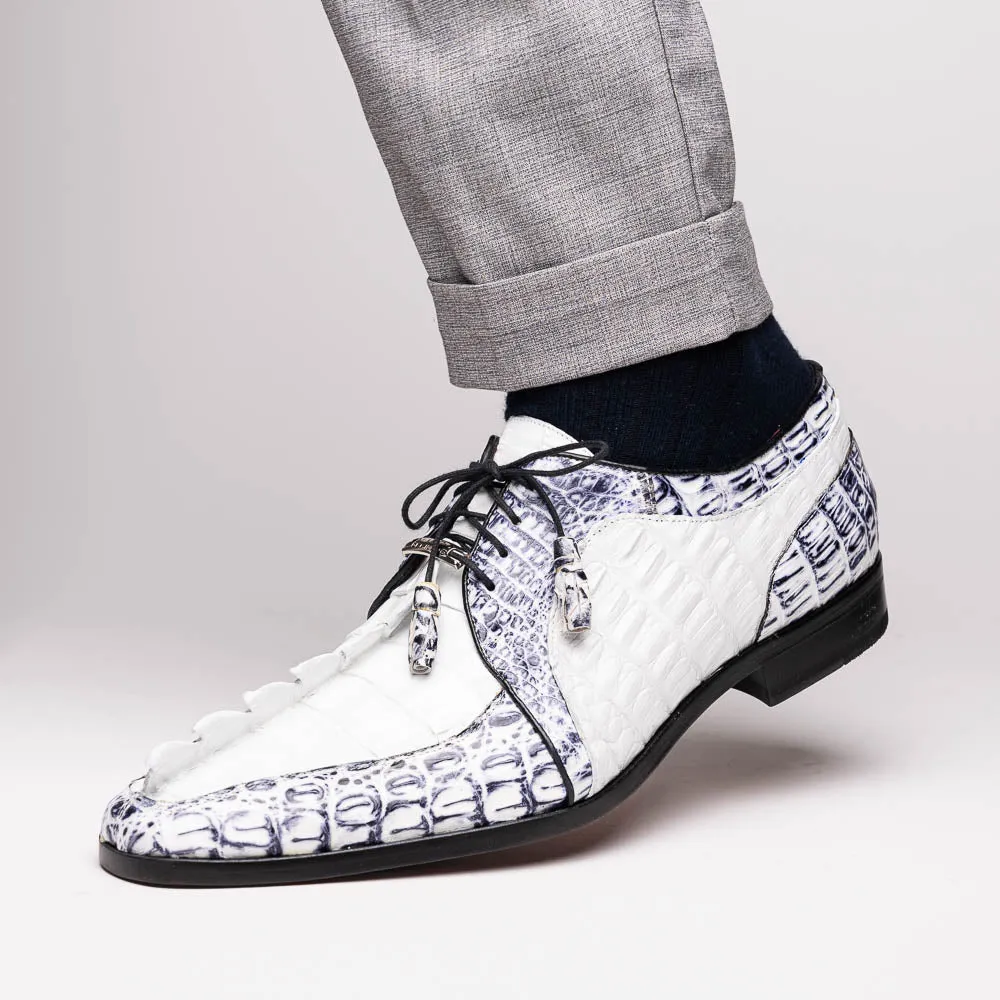 Marco Di Milano Caribe in White / Newspaper Caiman Crocodile Derby Shoes