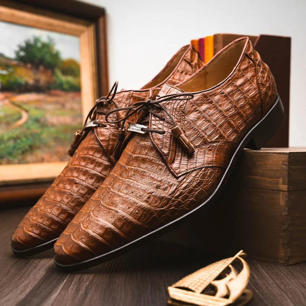 Marco Di Milano Lacio in Bay Apache Caiman Crocodile Derby Dress Shoes