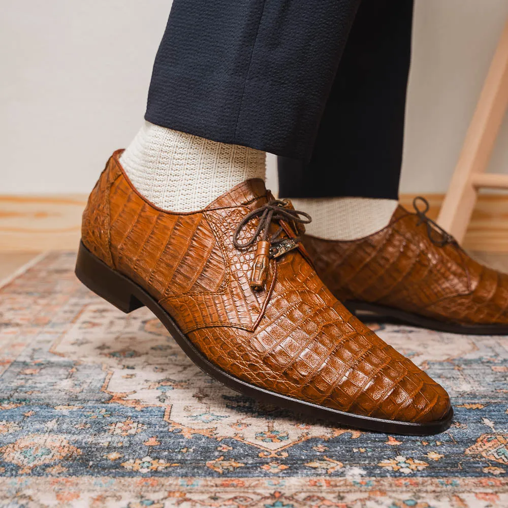 Marco Di Milano Lacio in Bay Apache Caiman Crocodile Derby Dress Shoes