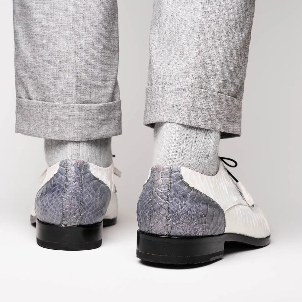 Marco Di Milano Moncalieri in Grey / White Alligator & Cobra Derby Shoes