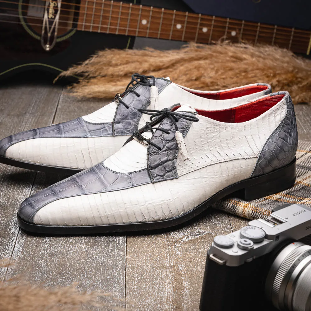 Marco Di Milano Moncalieri in Grey / White Alligator & Cobra Derby Shoes