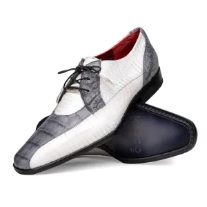 Marco Di Milano Moncalieri in Grey / White Alligator & Cobra Derby Shoes