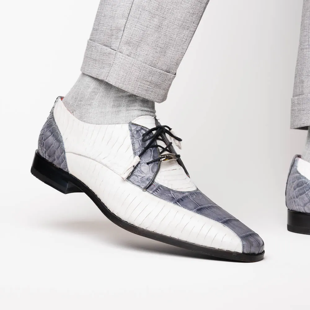 Marco Di Milano Moncalieri in Grey / White Alligator & Cobra Derby Shoes