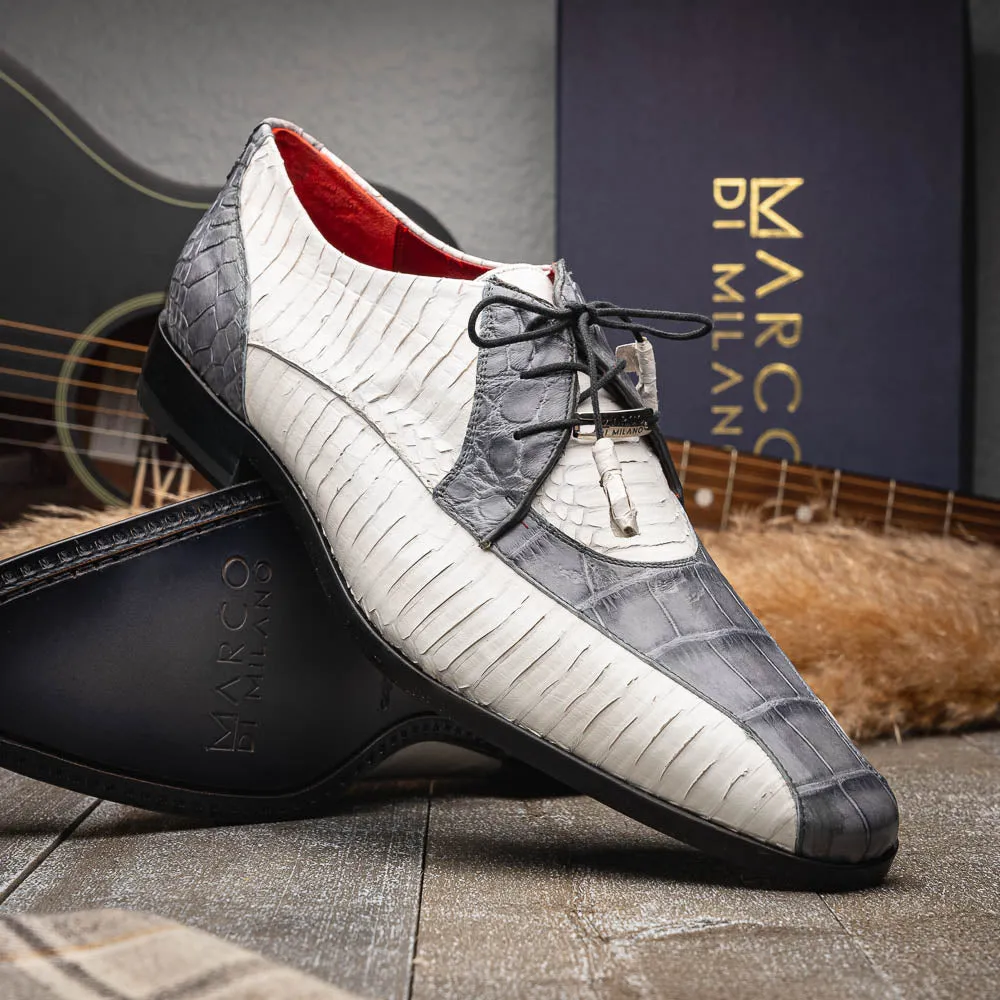 Marco Di Milano Moncalieri in Grey / White Alligator & Cobra Derby Shoes