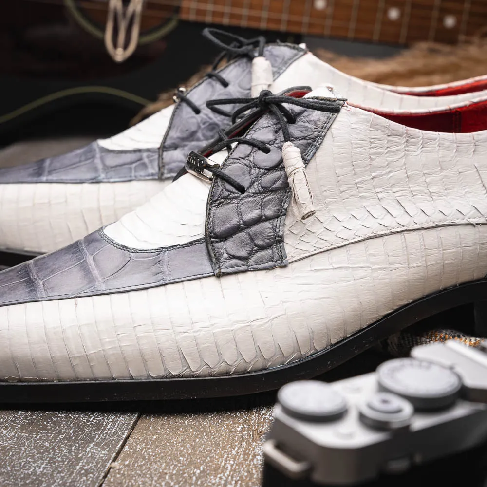 Marco Di Milano Moncalieri in Grey / White Alligator & Cobra Derby Shoes
