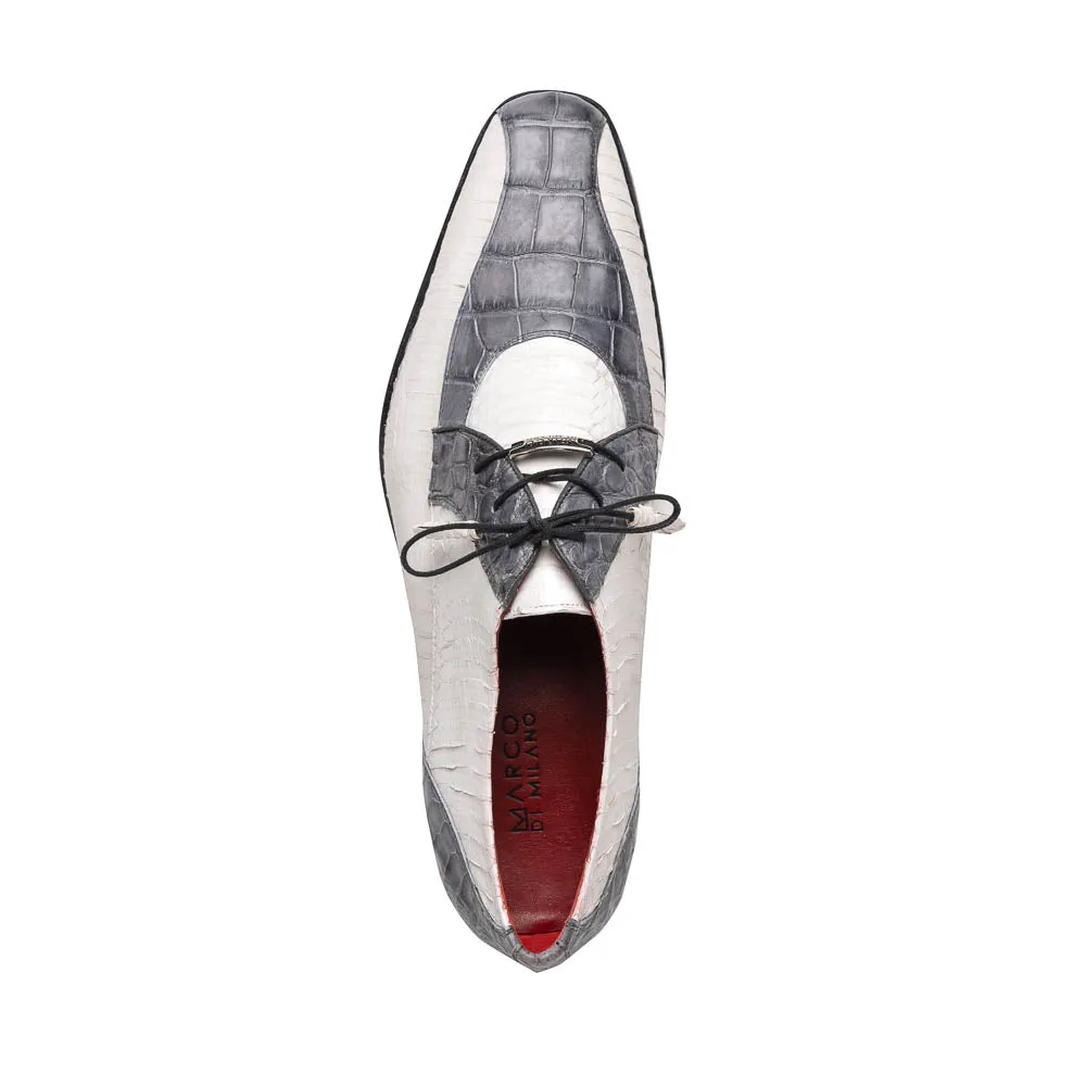 Marco Di Milano Moncalieri in Grey / White Alligator & Cobra Derby Shoes