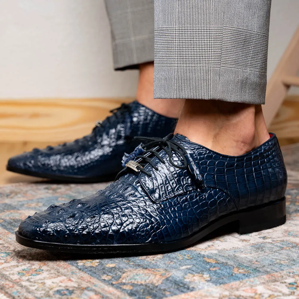 Marco Di Milano Nilo Navy Hornback Crocodile Derby Oxford Dress Shoes