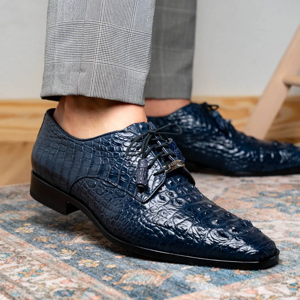 Marco Di Milano Nilo Navy Hornback Crocodile Derby Oxford Dress Shoes