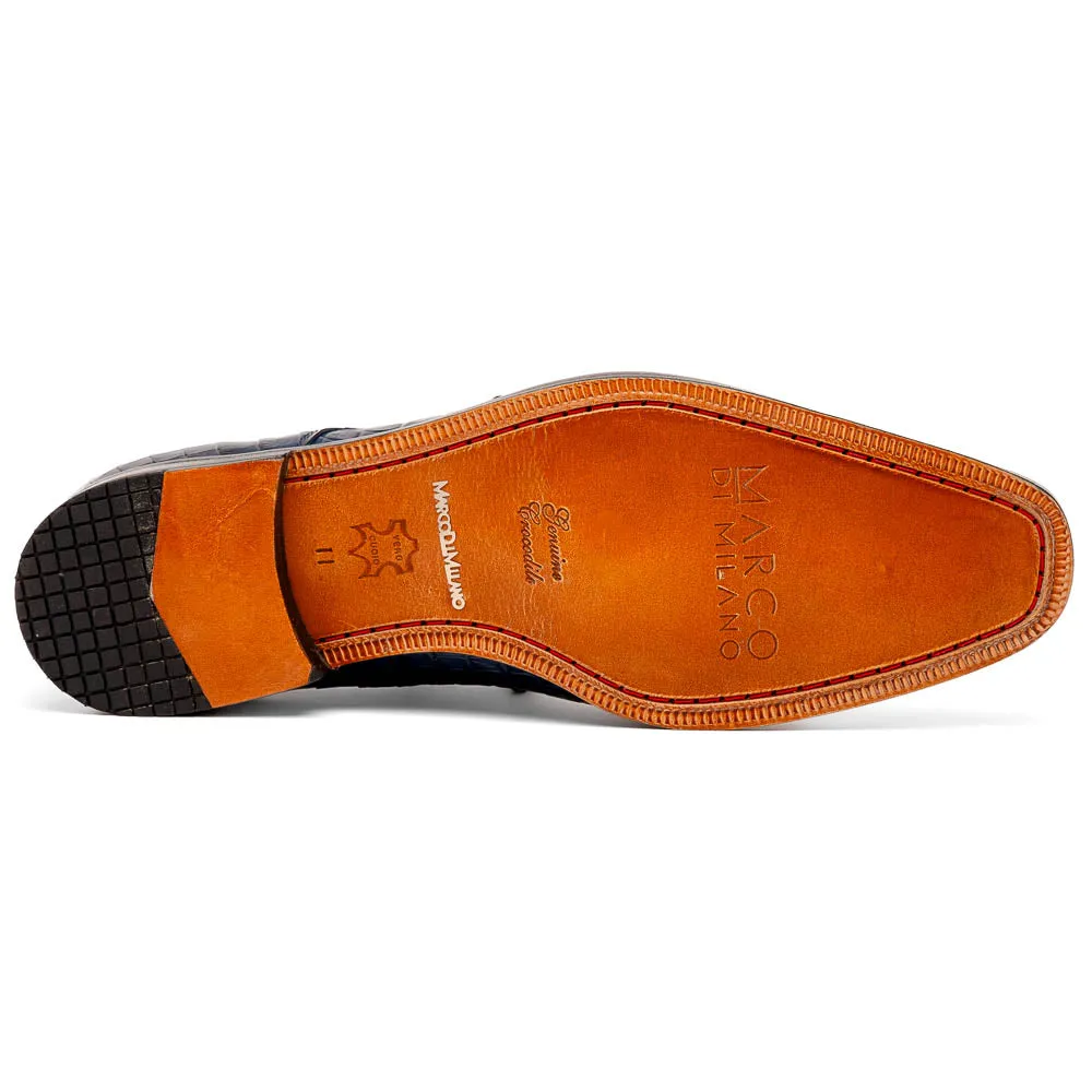 Marco Di Milano Nilo Navy Hornback Crocodile Derby Oxford Dress Shoes