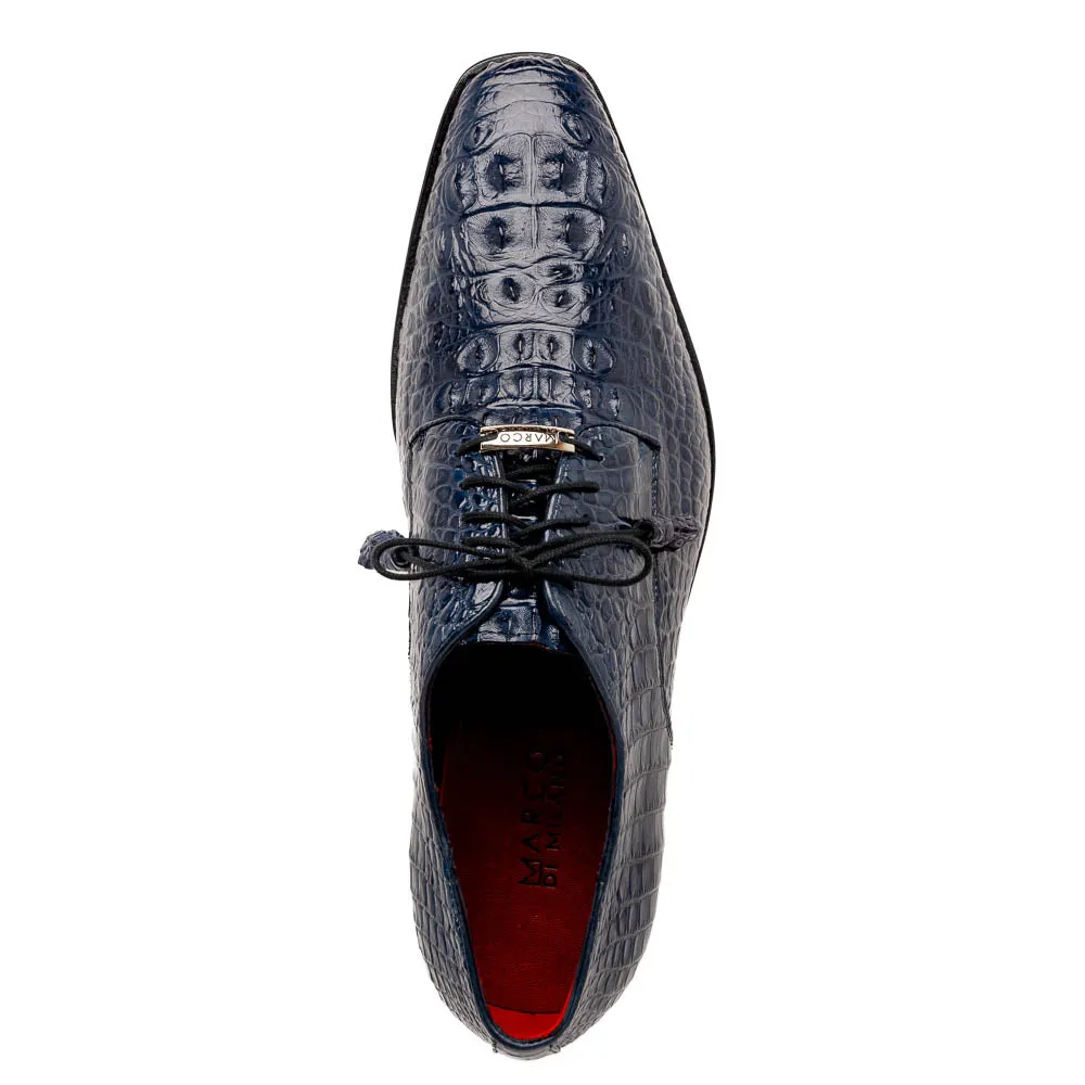 Marco Di Milano Nilo Navy Hornback Crocodile Derby Oxford Dress Shoes