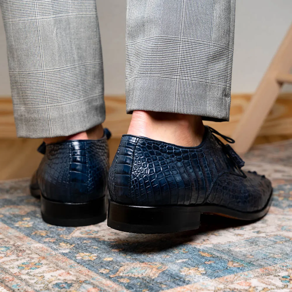 Marco Di Milano Nilo Navy Hornback Crocodile Derby Oxford Dress Shoes