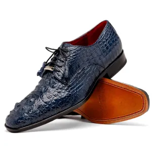 Marco Di Milano Nilo Navy Hornback Crocodile Derby Oxford Dress Shoes