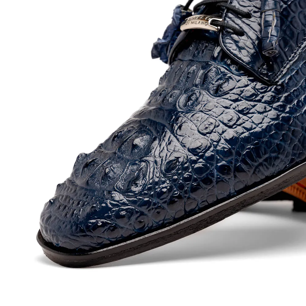 Marco Di Milano Nilo Navy Hornback Crocodile Derby Oxford Dress Shoes