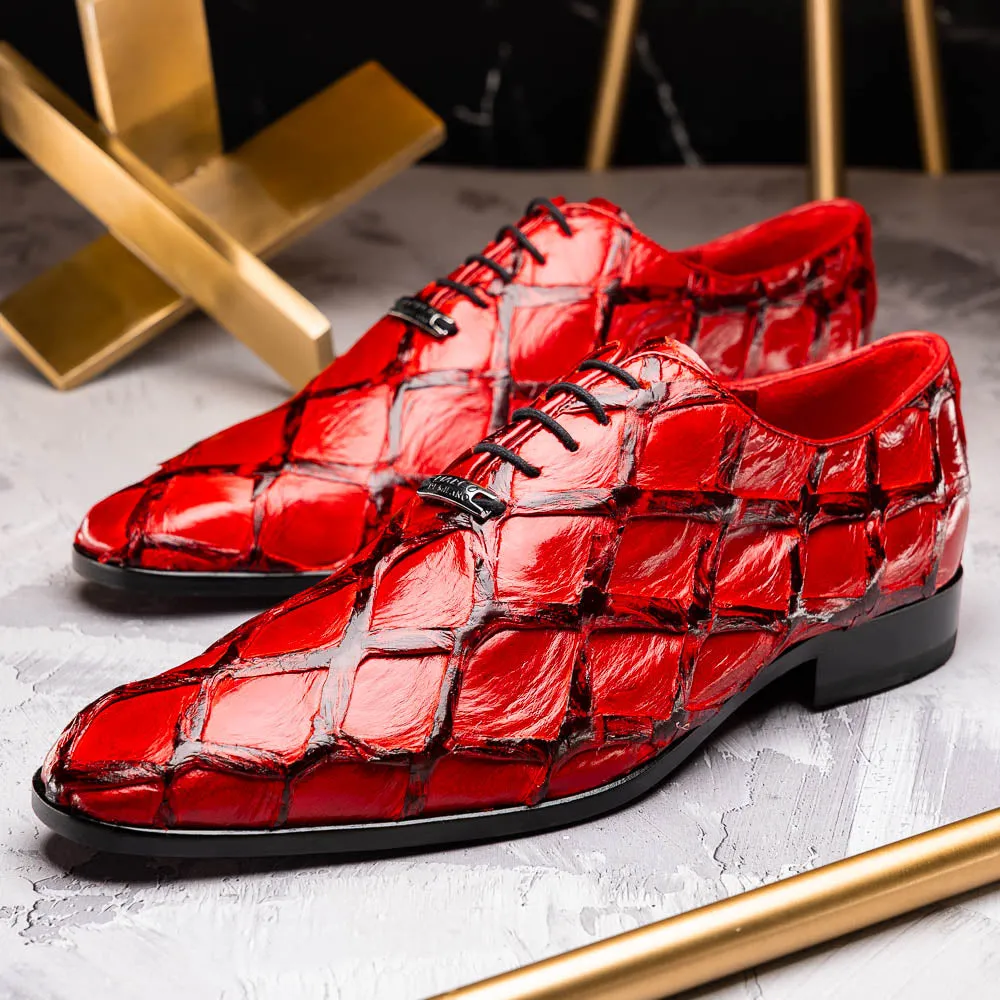Marco Di Milano Olivieri Red Pirarucu Oxford Dress Shoes