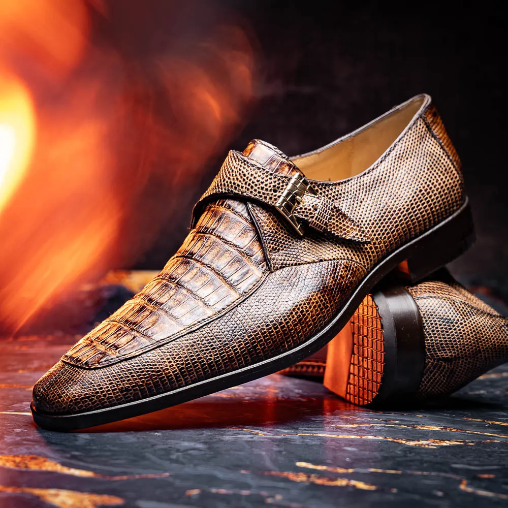 Marco Di Milano Toluca in Rustic Orix Crocodile & Lizard Monk Strap Dress Shoes