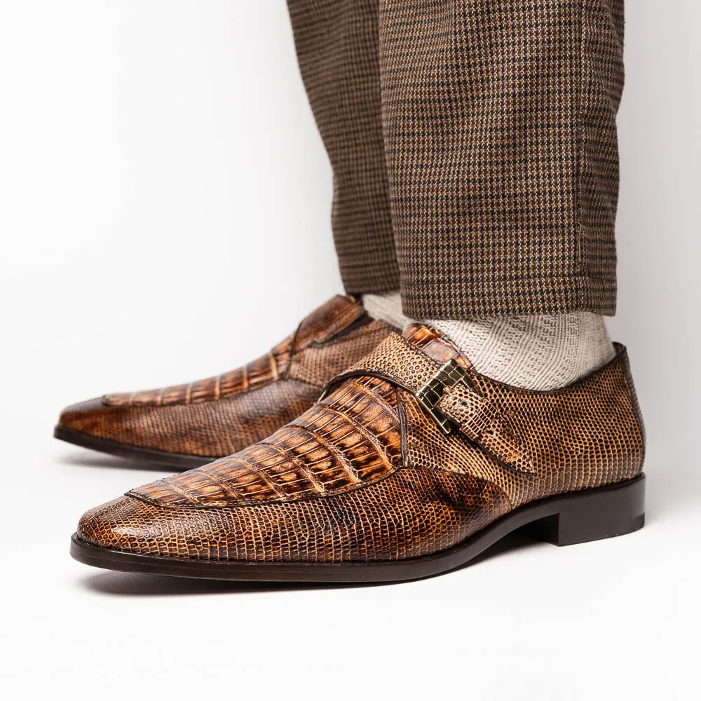 Marco Di Milano Toluca in Rustic Orix Crocodile & Lizard Monk Strap Dress Shoes