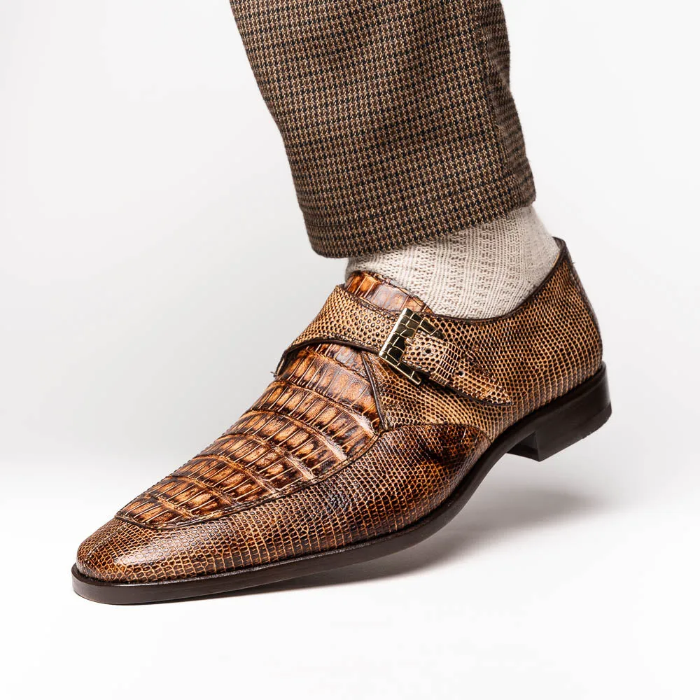 Marco Di Milano Toluca in Rustic Orix Crocodile & Lizard Monk Strap Dress Shoes
