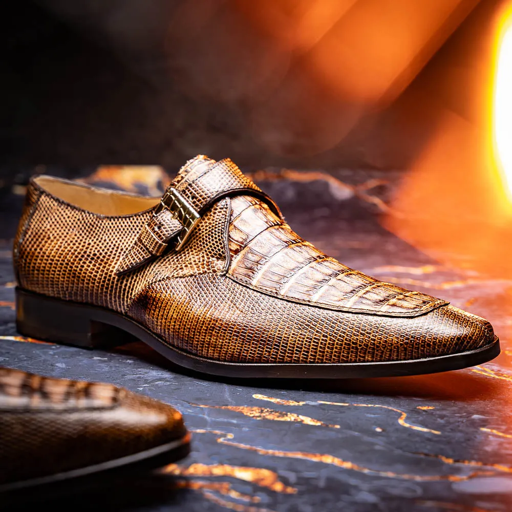 Marco Di Milano Toluca in Rustic Orix Crocodile & Lizard Monk Strap Dress Shoes