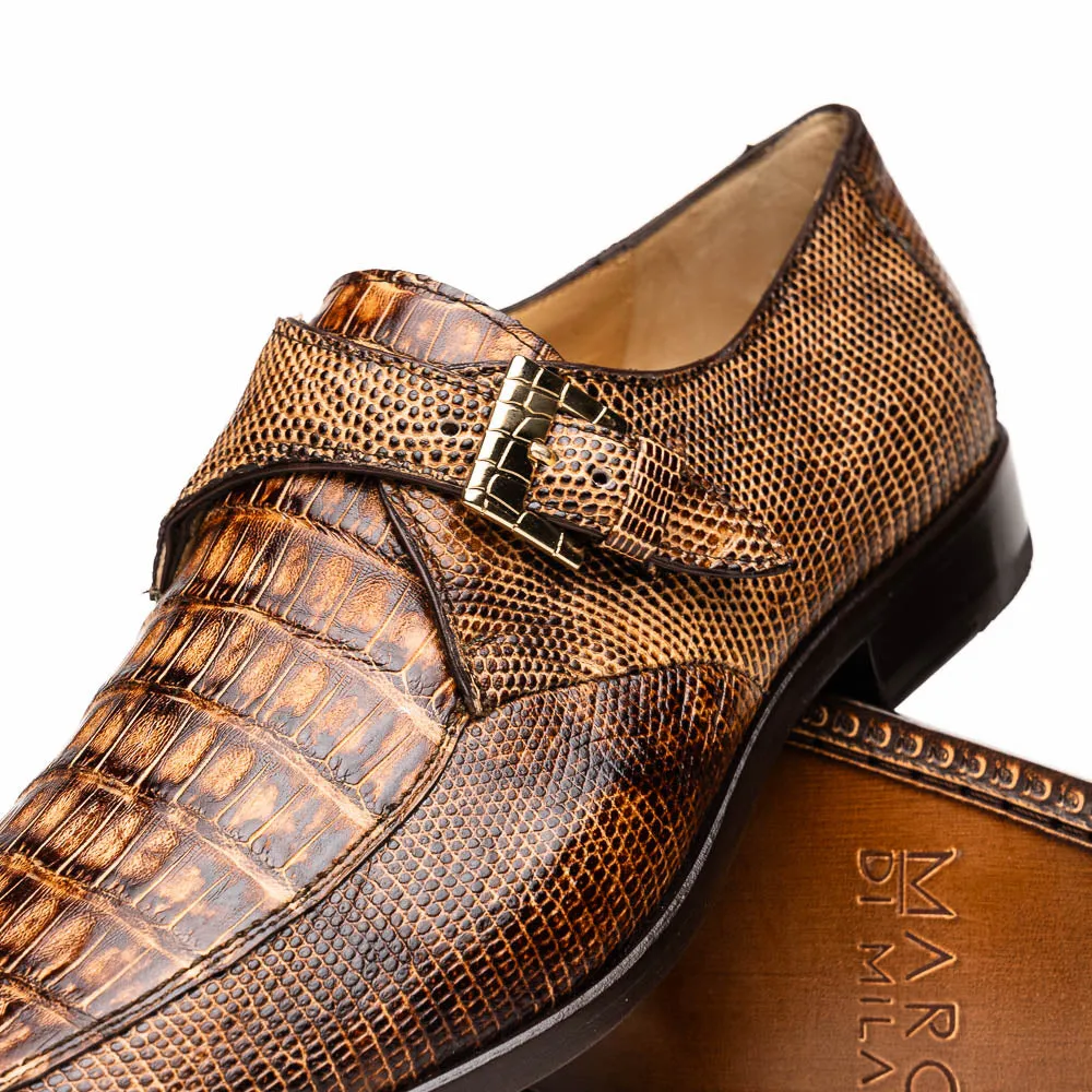 Marco Di Milano Toluca in Rustic Orix Crocodile & Lizard Monk Strap Dress Shoes