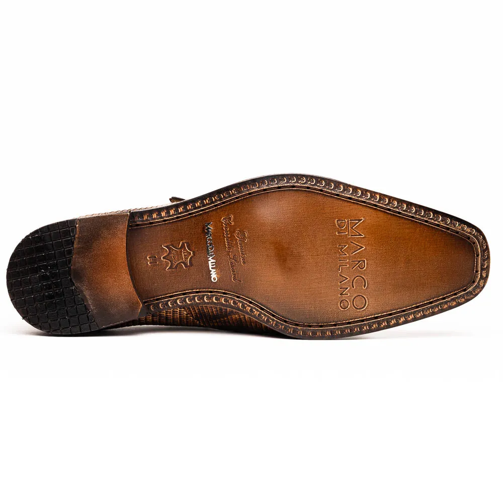 Marco Di Milano Toluca in Rustic Orix Crocodile & Lizard Monk Strap Dress Shoes