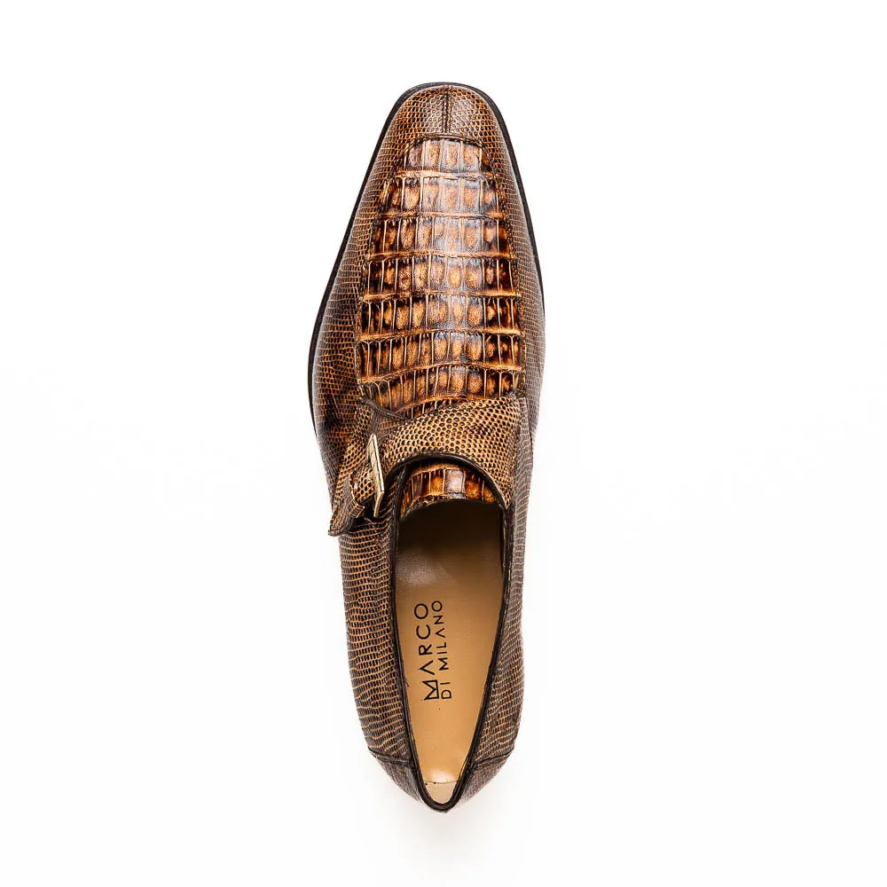 Marco Di Milano Toluca in Rustic Orix Crocodile & Lizard Monk Strap Dress Shoes