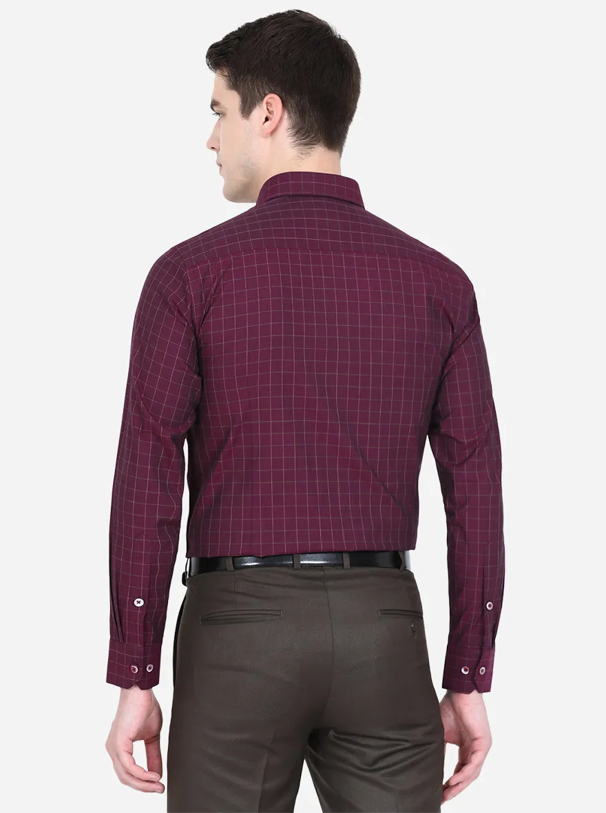 Maroon Checked Slim Fit Formal Shirt | Greenfibre