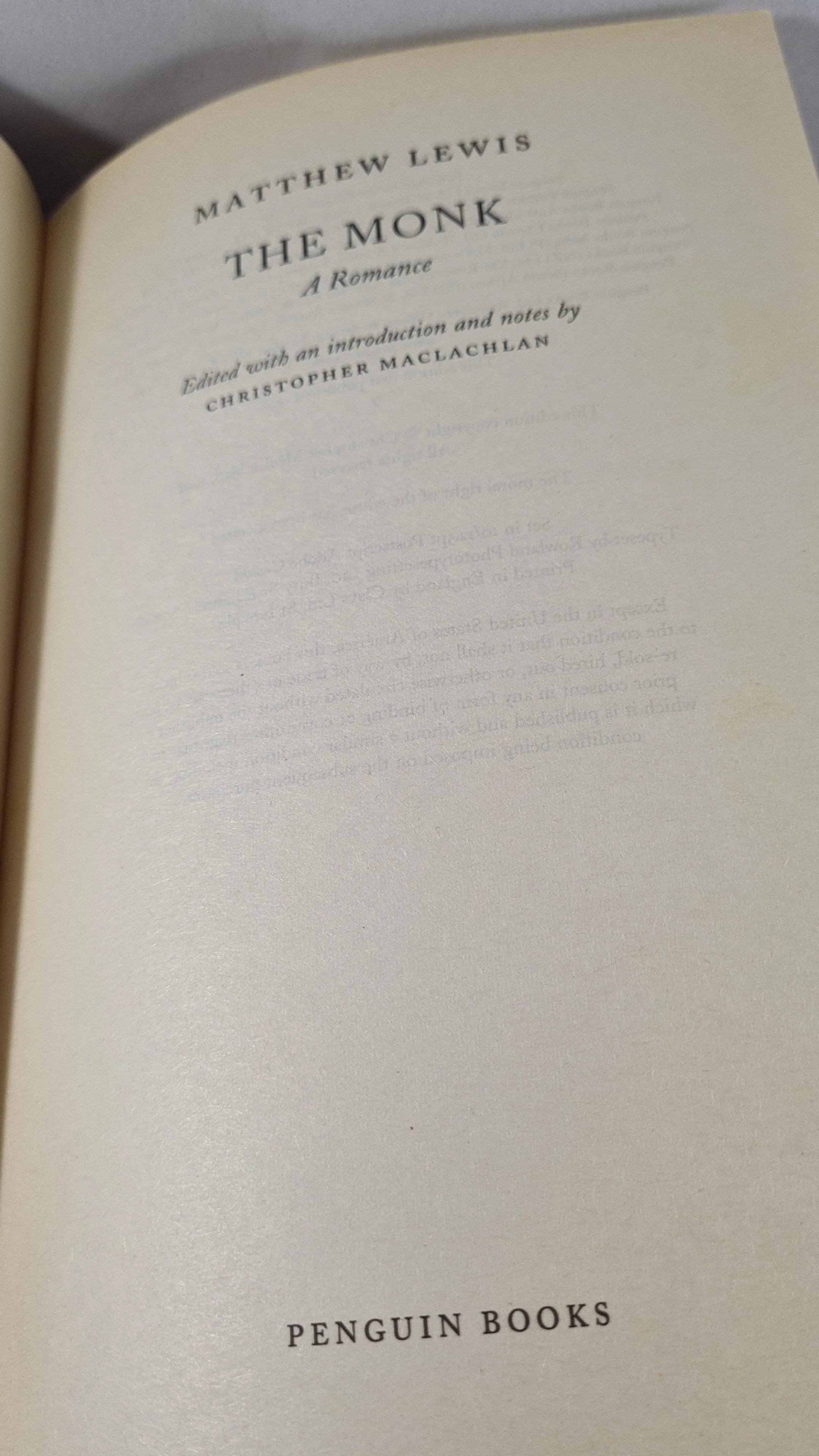 Matthew Lewis - The Monk, Penguin Classics, 1998, Paperbacks