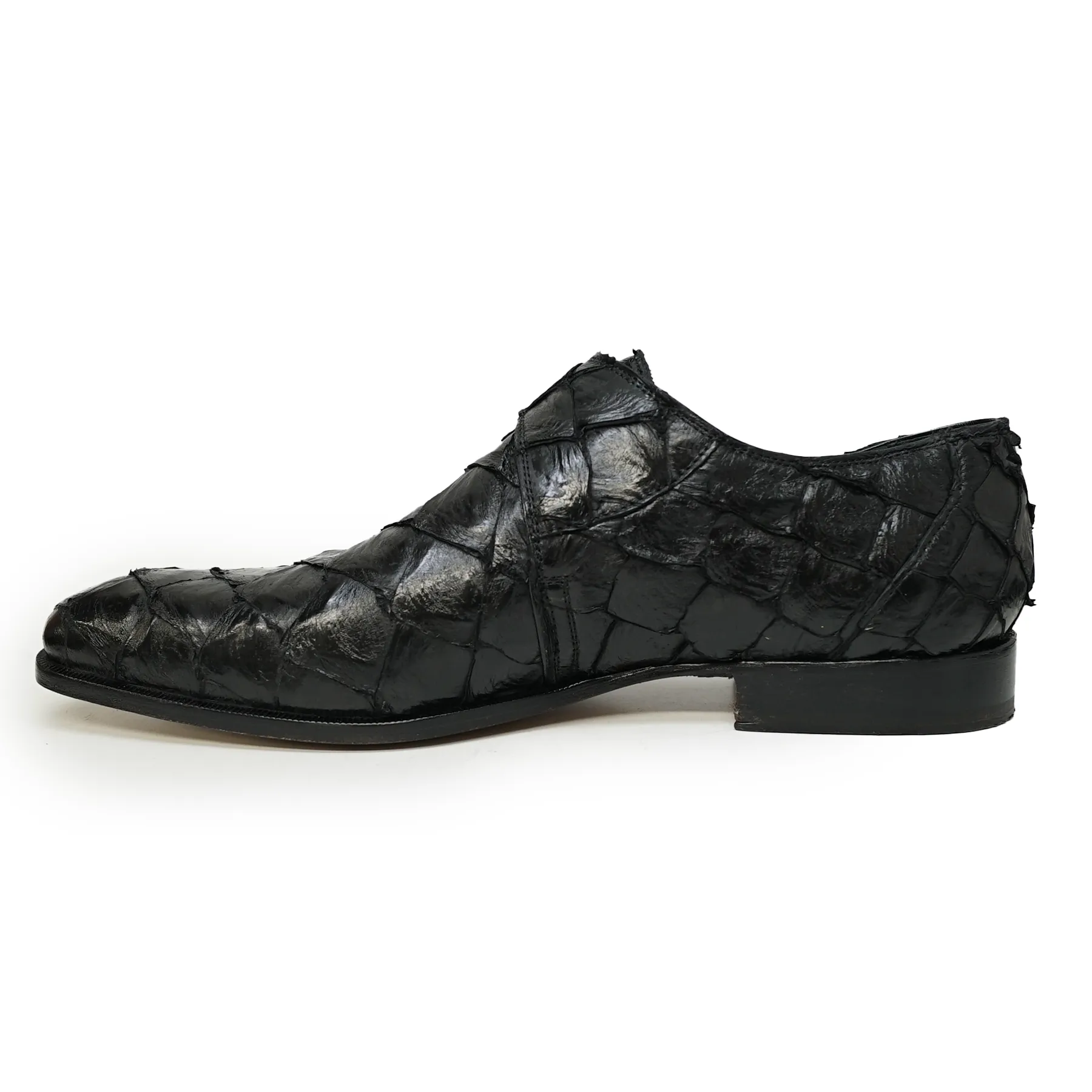 Mauri 1172 Black Pirarucu Fish Monk Strap Dress Shoes