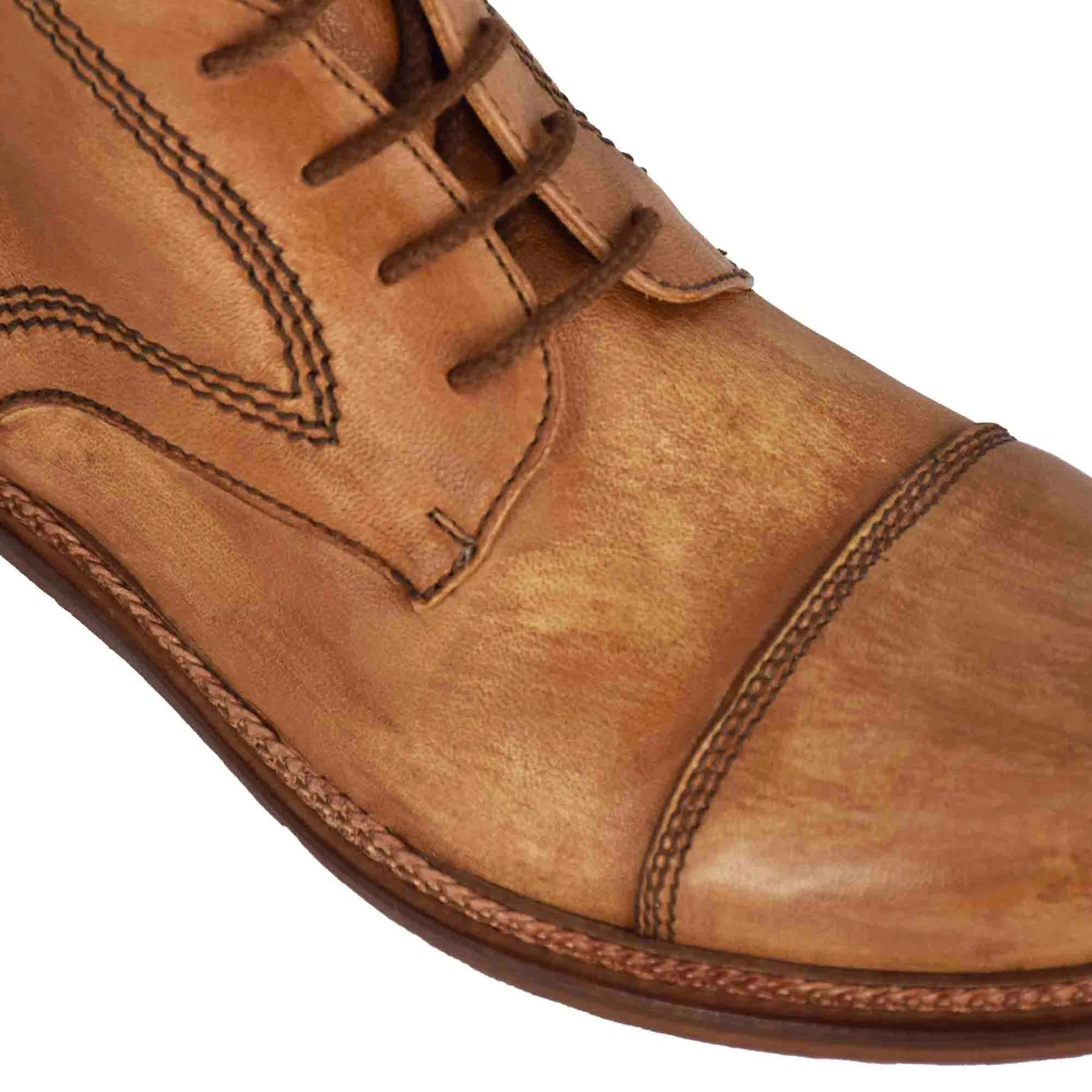 Men's lace-up ankle boots in beige leather