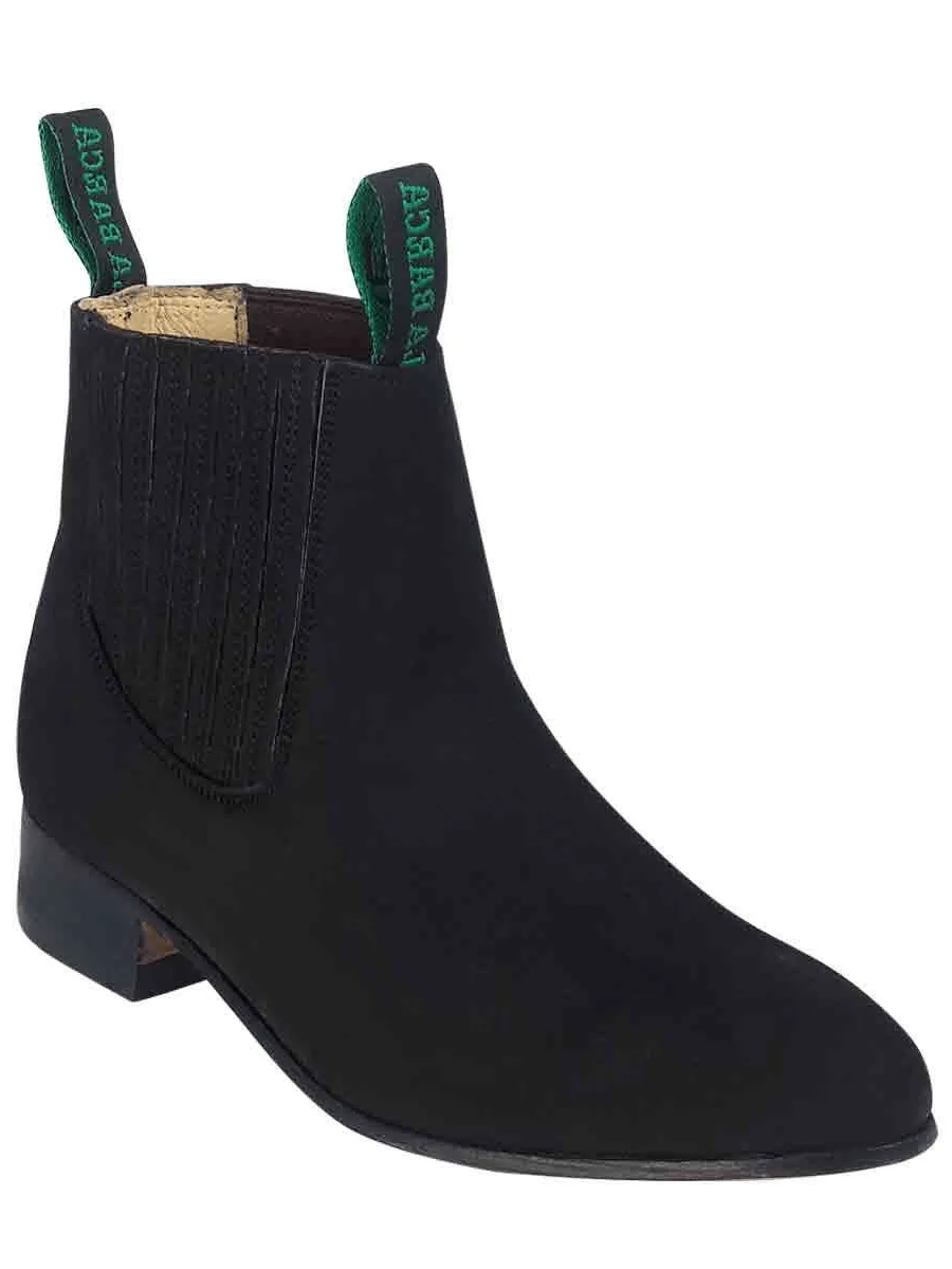 Men's Nubuck Leather Classic Charro Ankle Boots 'La Barca' Black Color 219