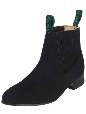 Men's Nubuck Leather Classic Charro Ankle Boots 'La Barca' Black Color 219