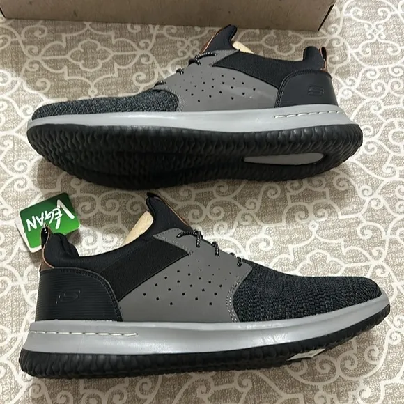 mens sketchers vegan leather air cooled memory foam shoes new 11.5 wide