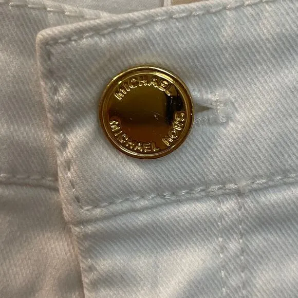 Michael Kors Izzy White Ankle Jeans with Gold Zip Pockets Size 4