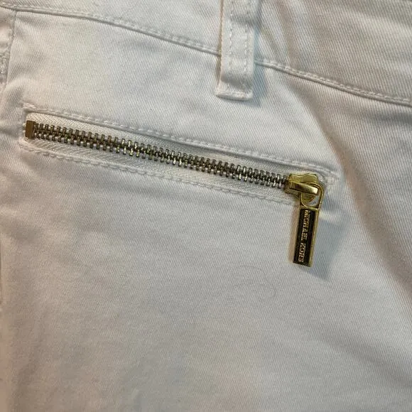 Michael Kors Izzy White Ankle Jeans with Gold Zip Pockets Size 4