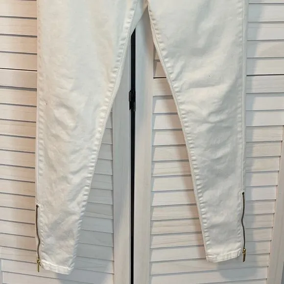 Michael Kors Izzy White Ankle Jeans with Gold Zip Pockets Size 4