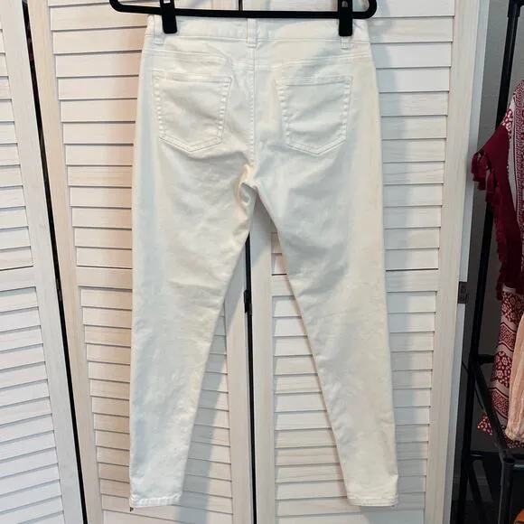 Michael Kors Izzy White Ankle Jeans with Gold Zip Pockets Size 4