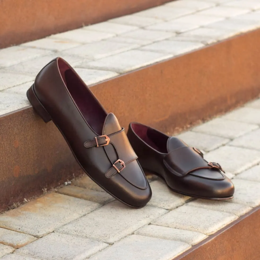 Mocassin Double Boucle en cuir marron foncé
