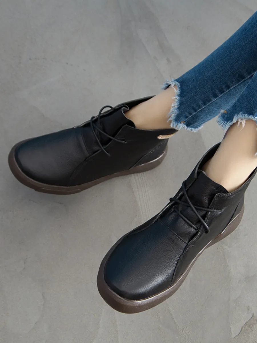 Modern Lace-Up Leather Ankle Boots - Black