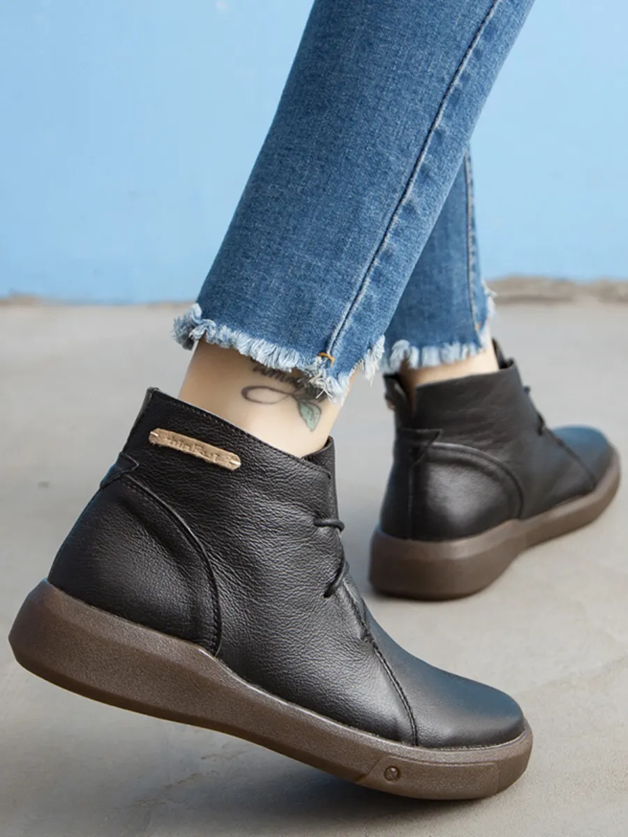Modern Lace-Up Leather Ankle Boots - Black
