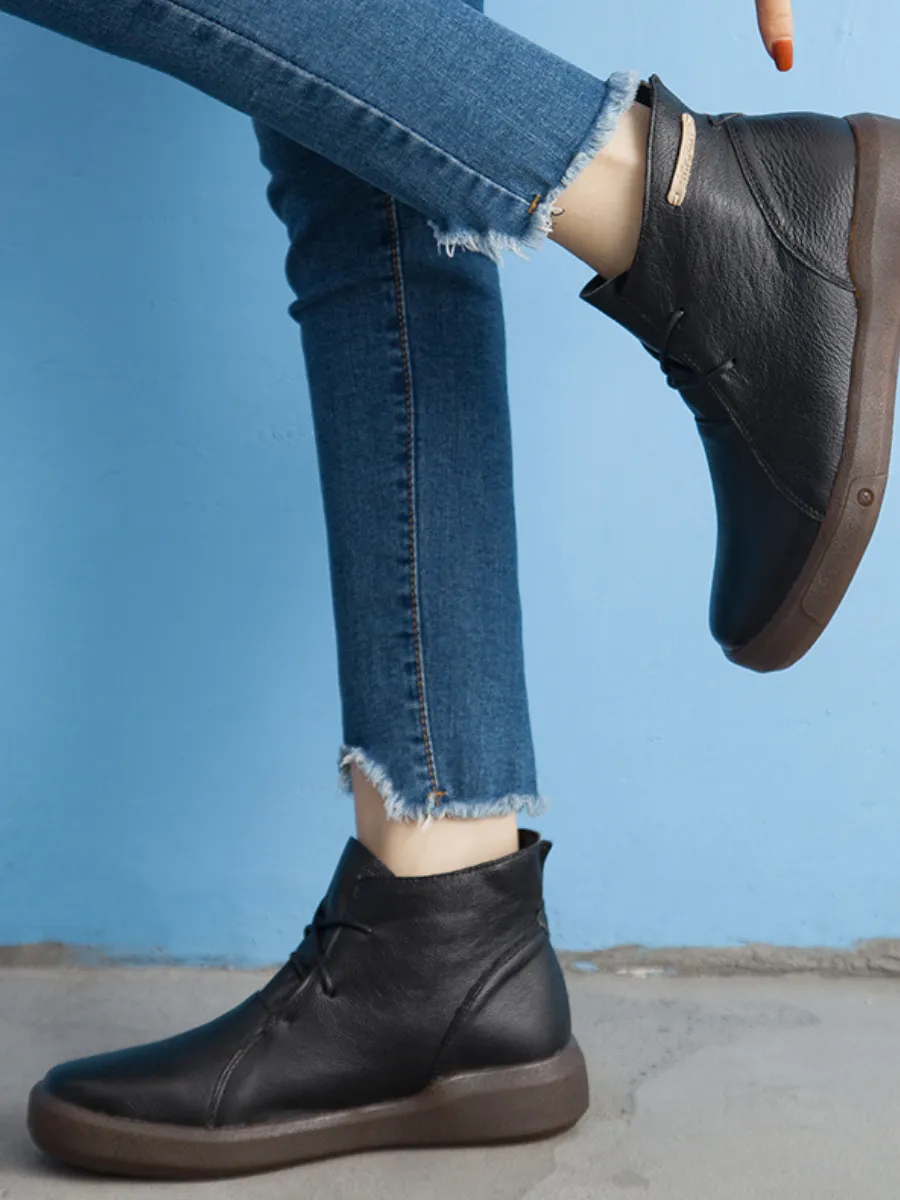 Modern Lace-Up Leather Ankle Boots - Black