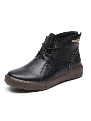 Modern Lace-Up Leather Ankle Boots - Black