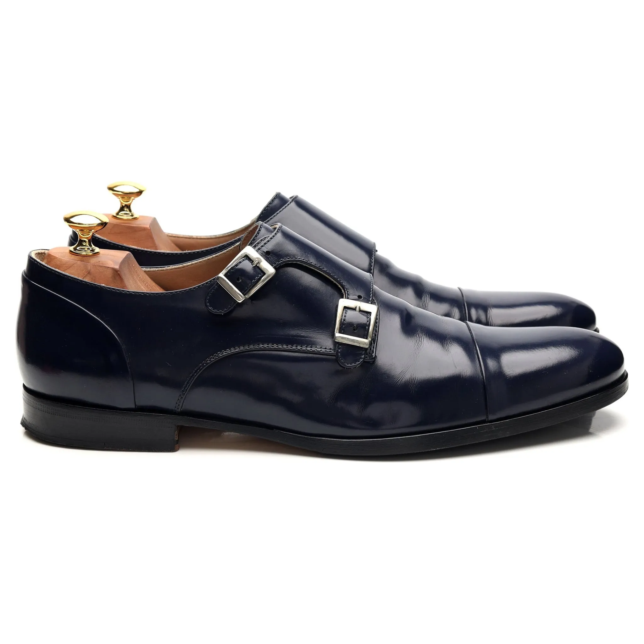 'Monk' Navy Blue Leather Double Monk Strap UK 10